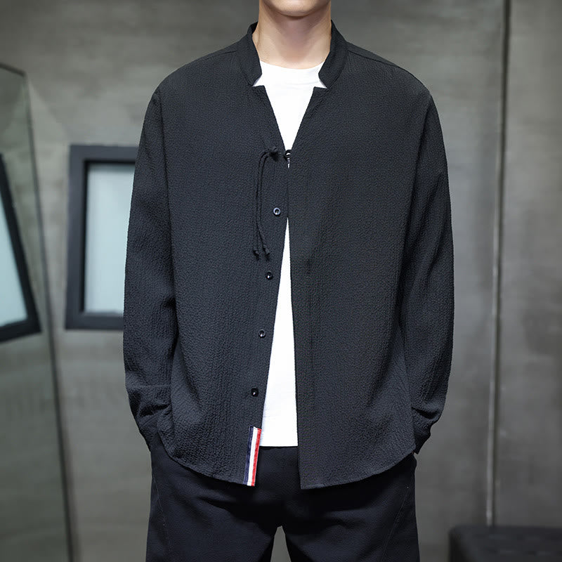 Camisa de manga larga con botones para hombre, de color liso, con estampado de Buddha Stones y caída