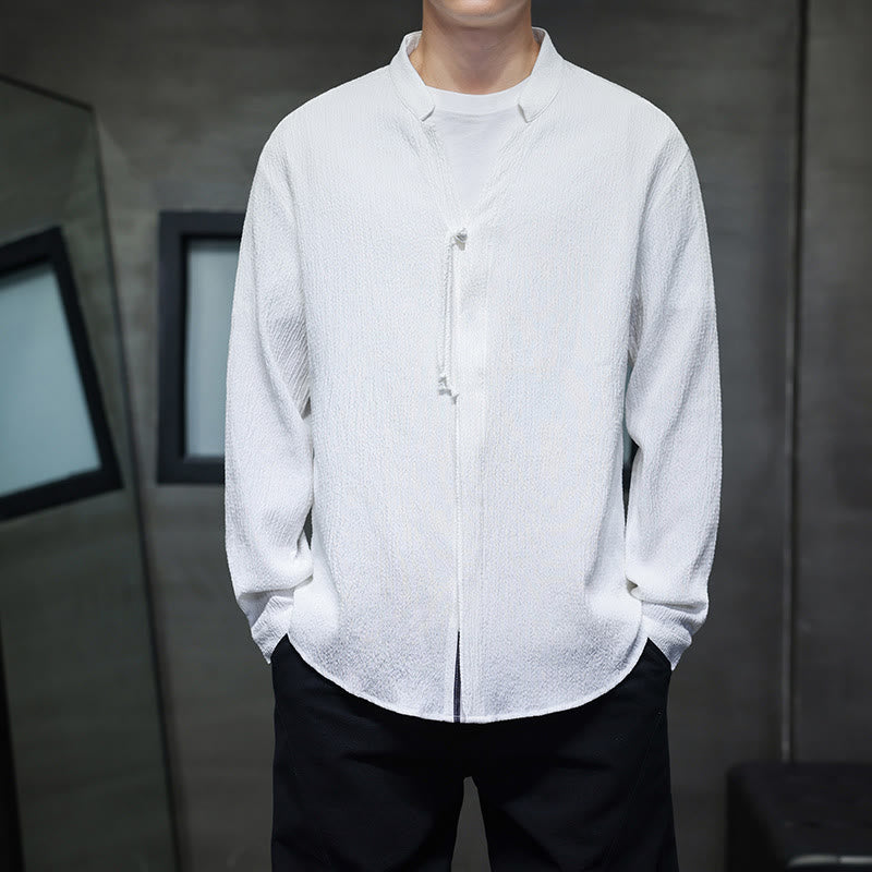 Camisa de manga larga con botones para hombre, de color liso, con estampado de Buddha Stones y caída