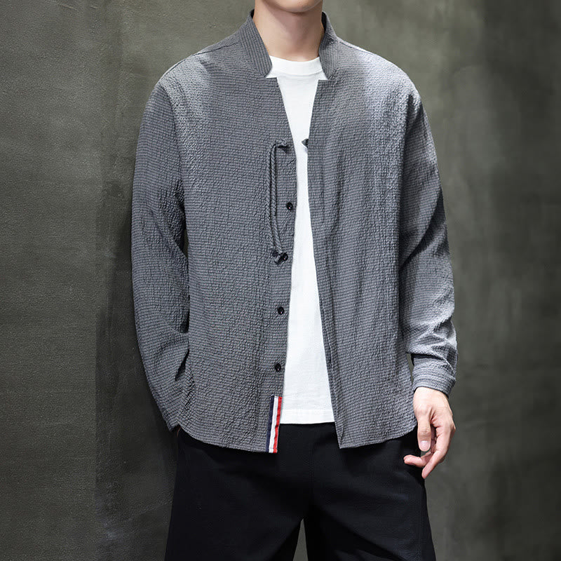 Camisa de manga larga con botones para hombre, de color liso, con estampado de Buddha Stones y caída