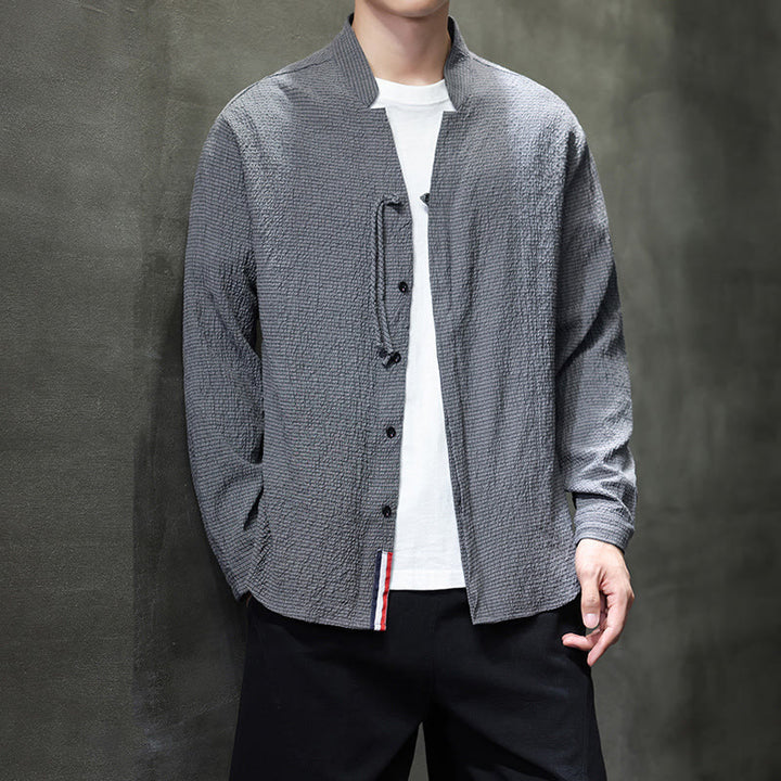 Camisa de manga larga con botones para hombre, de color liso, con estampado de Buddha Stones y caída