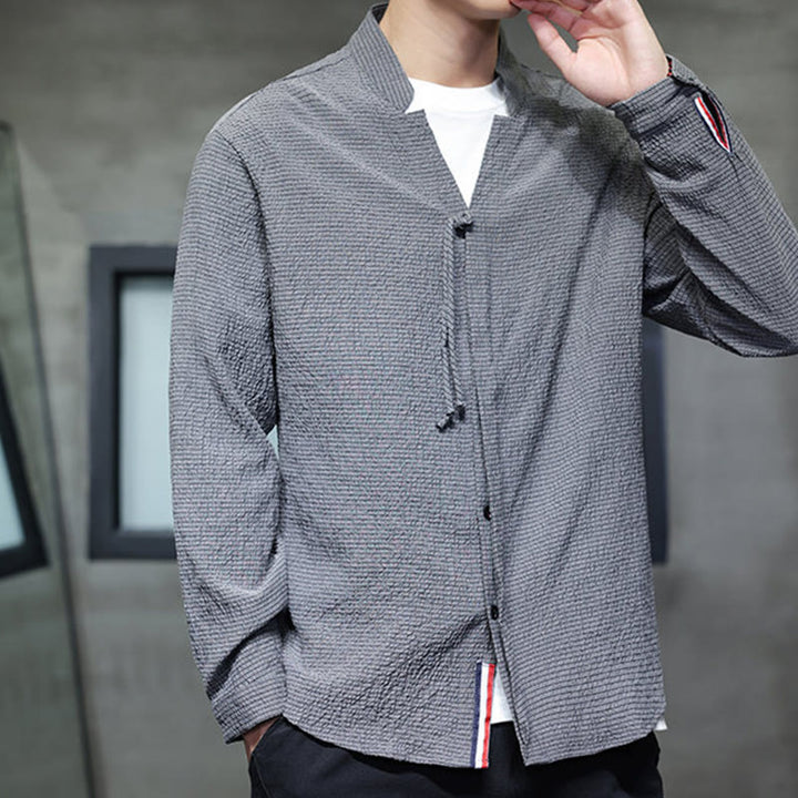 Camisa de manga larga con botones para hombre, de color liso, con estampado de Buddha Stones y caída