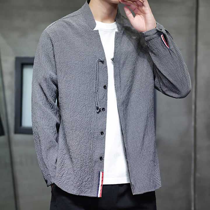 Camisa de manga larga con botones para hombre, de color liso, con estampado de Buddha Stones y caída