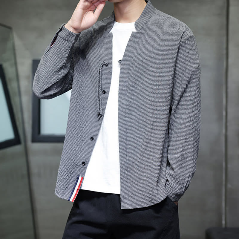 Camisa de manga larga con botones para hombre, de color liso, con estampado de Buddha Stones y caída