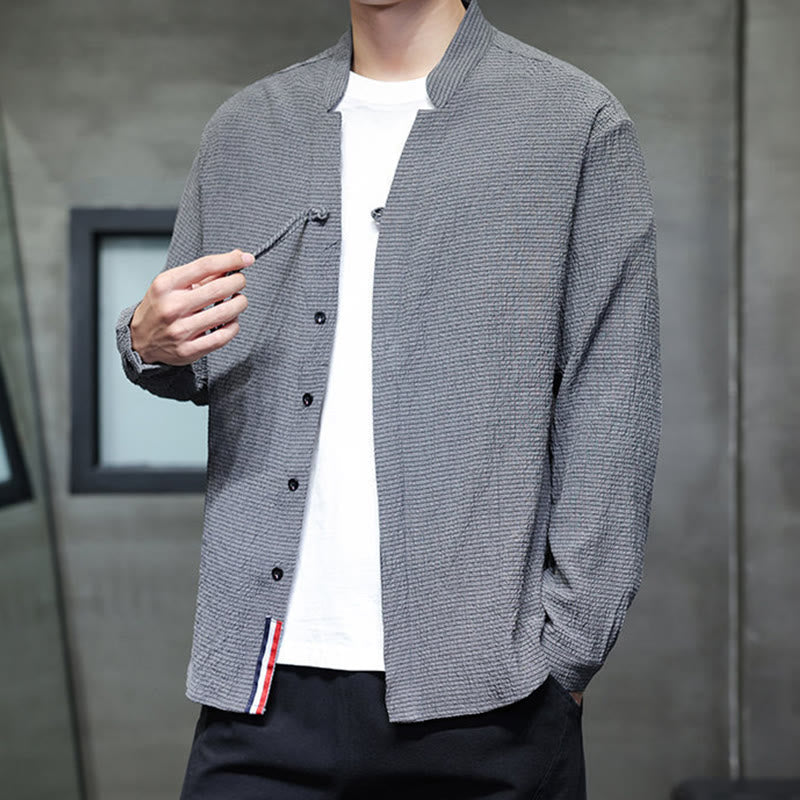 Camisa de manga larga con botones para hombre, de color liso, con estampado de Buddha Stones y caída