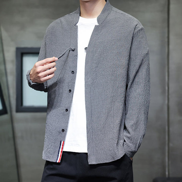 Camisa de manga larga con botones para hombre, de color liso, con estampado de Buddha Stones y caída