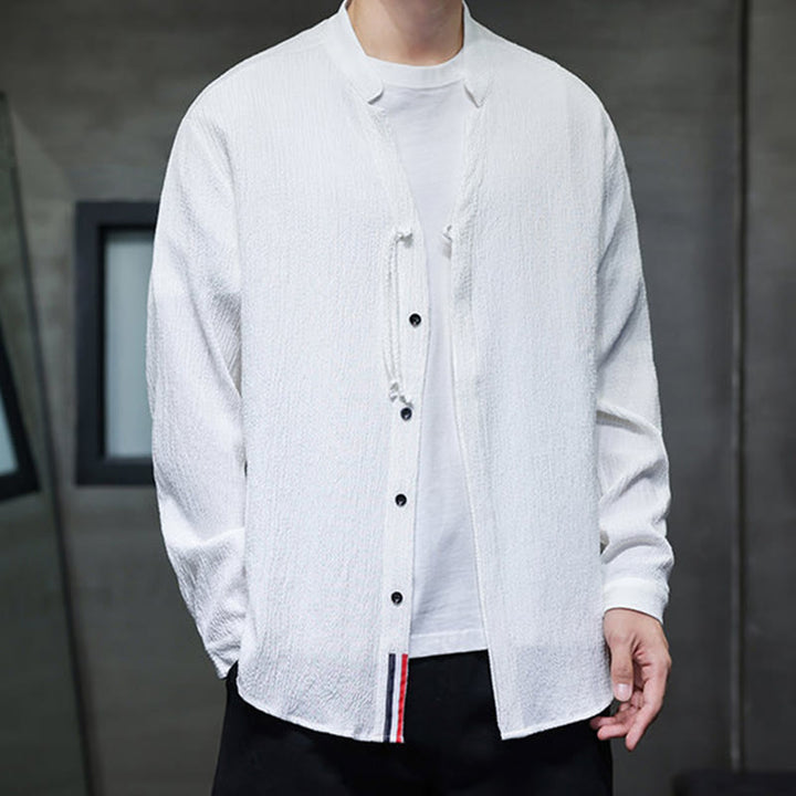 Camisa de manga larga con botones para hombre, de color liso, con estampado de Buddha Stones y caída