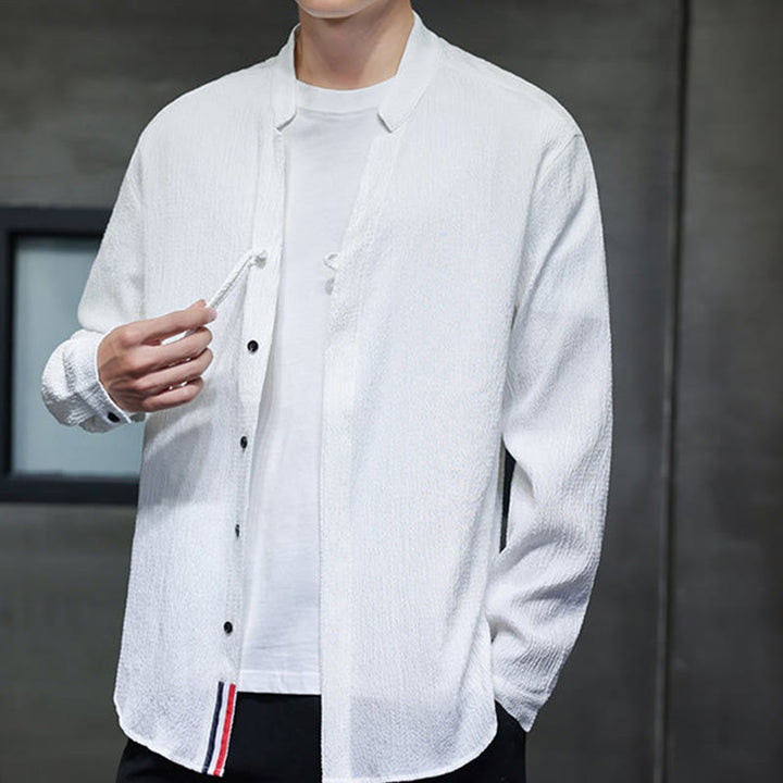 Camisa de manga larga con botones para hombre, de color liso, con estampado de Buddha Stones y caída