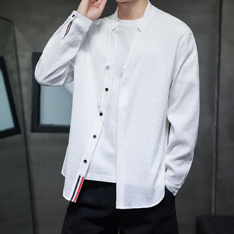 Camisa de manga larga con botones para hombre, de color liso, con estampado de Buddha Stones y caída