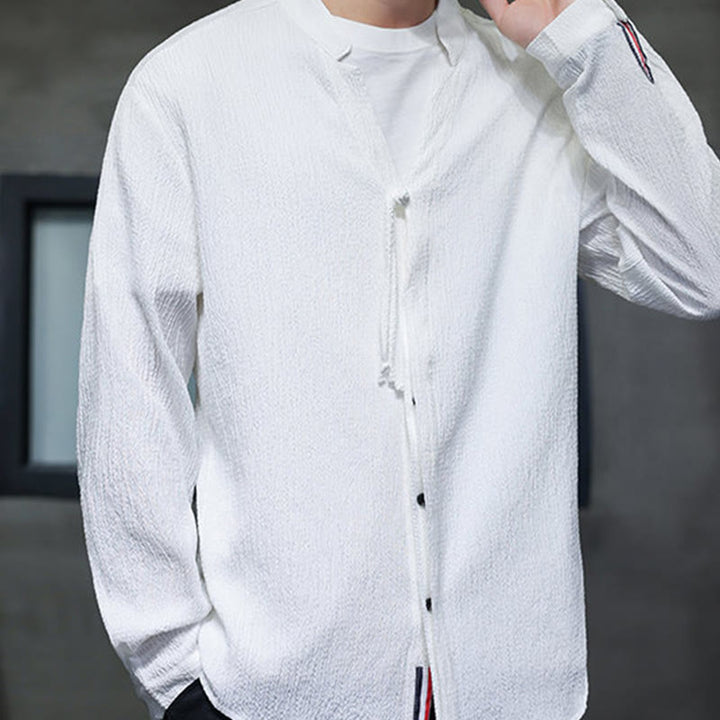 Camisa de manga larga con botones para hombre, de color liso, con estampado de Buddha Stones y caída