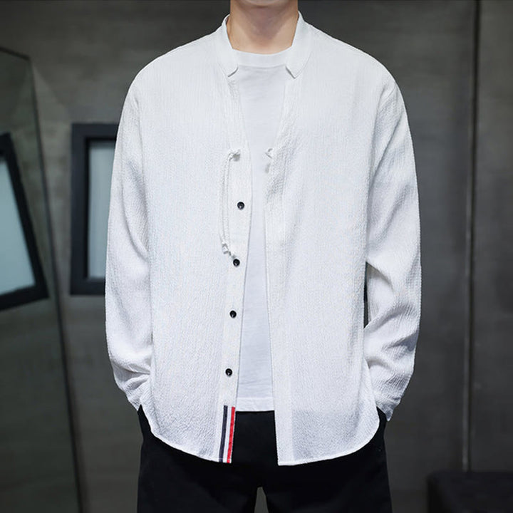 Camisa de manga larga con botones para hombre, de color liso, con estampado de Buddha Stones y caída