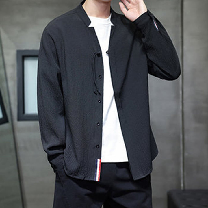 Camisa de manga larga con botones para hombre, de color liso, con estampado de Buddha Stones y caída