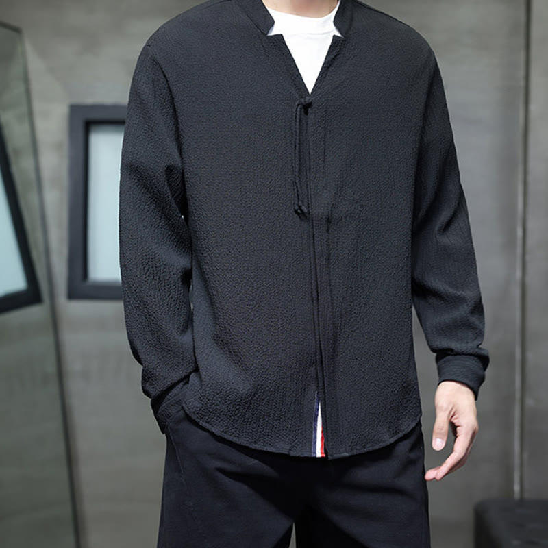 Camisa de manga larga con botones para hombre, de color liso, con estampado de Buddha Stones y caída