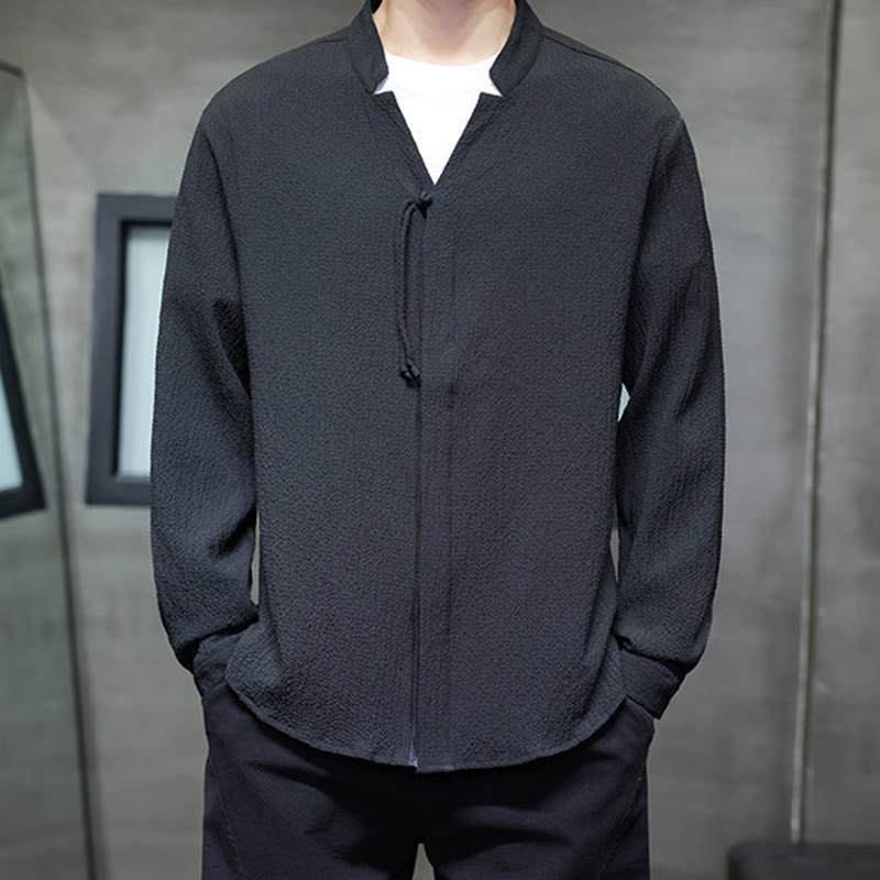 Camisa de manga larga con botones para hombre, de color liso, con estampado de Buddha Stones y caída