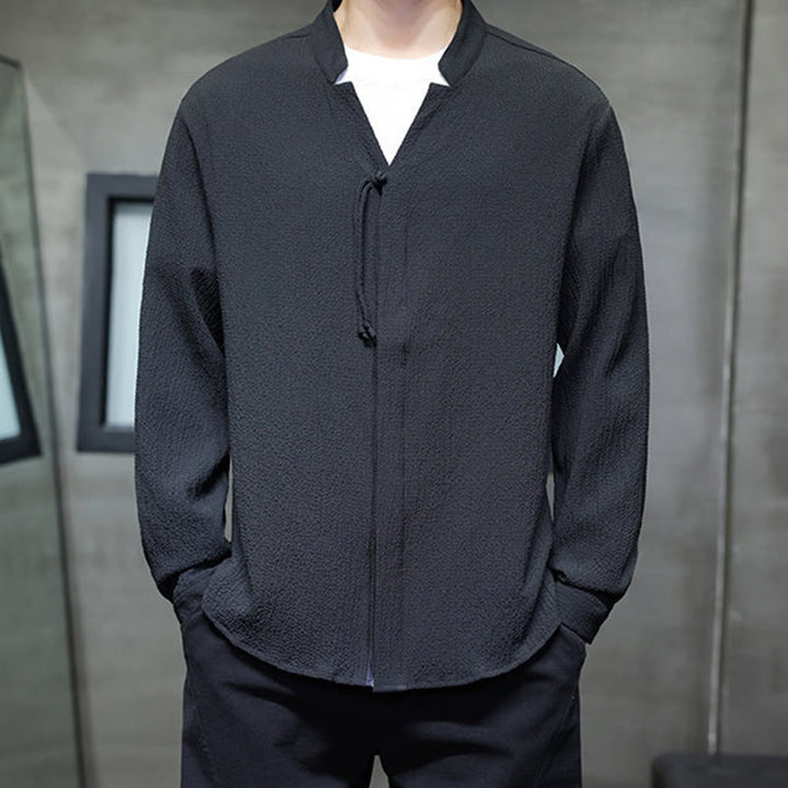 Camisa de manga larga con botones para hombre, de color liso, con estampado de Buddha Stones y caída