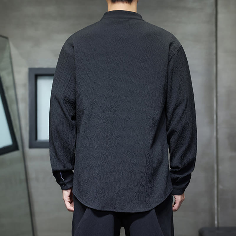 Camisa de manga larga con botones para hombre, de color liso, con estampado de Buddha Stones y caída