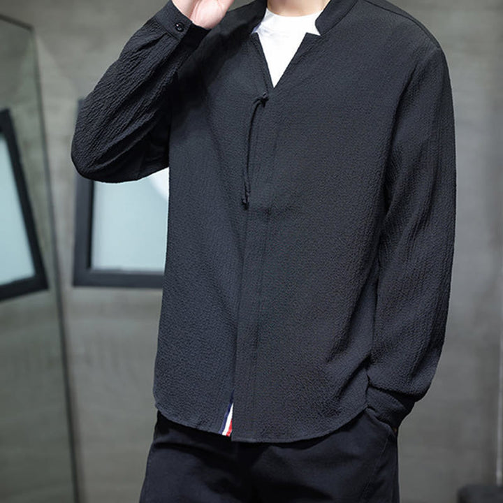 Camisa de manga larga con botones para hombre, de color liso, con estampado de Buddha Stones y caída