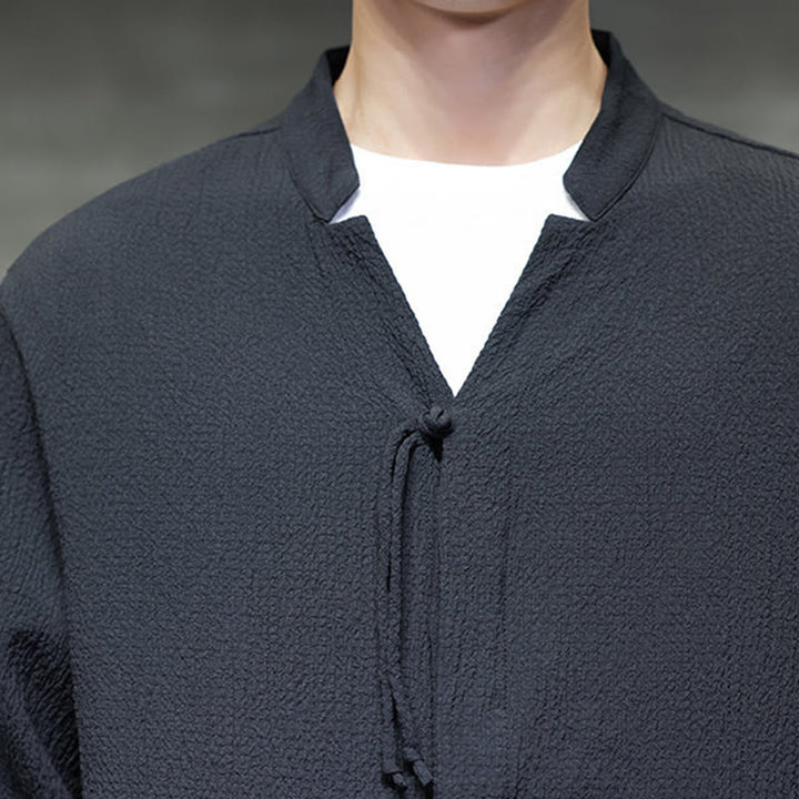 Camisa de manga larga con botones para hombre, de color liso, con estampado de Buddha Stones y caída