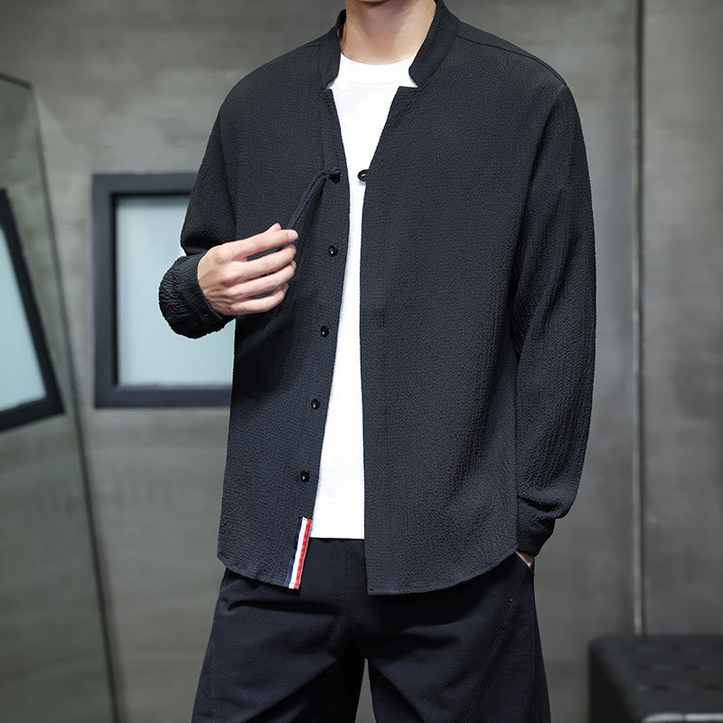 Camisa de manga larga con botones para hombre, de color liso, con estampado de Buddha Stones y caída