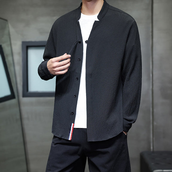 Camisa de manga larga con botones para hombre, de color liso, con estampado de Buddha Stones y caída