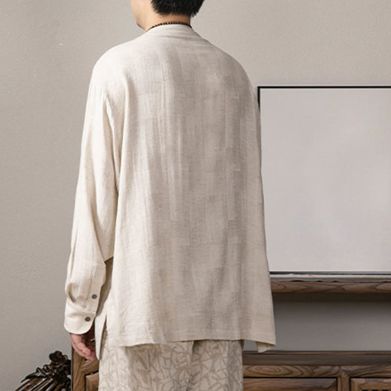 Camisa de lino de manga larga con cuello en V y Buddha Stones para hombre Ropa Zen - image 13