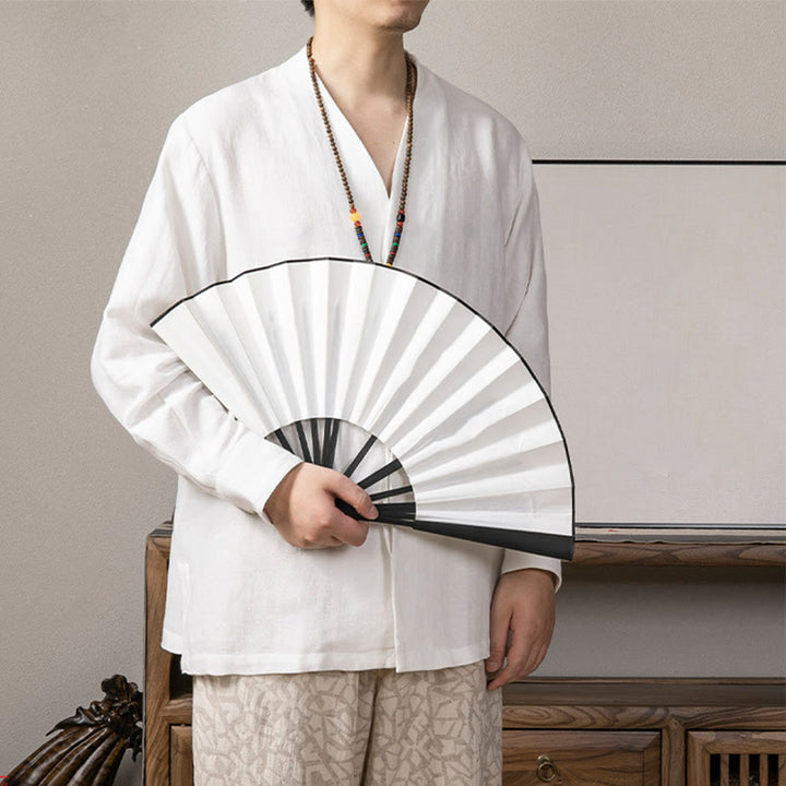 Camisa de lino de manga larga con cuello en V y Buddha Stones para hombre Ropa Zen - image 1