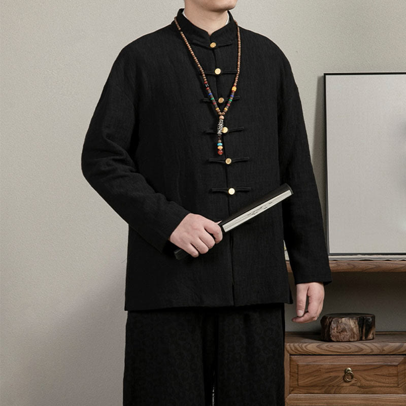 Camisa de hombre de lino jacquard con Buddha Stones