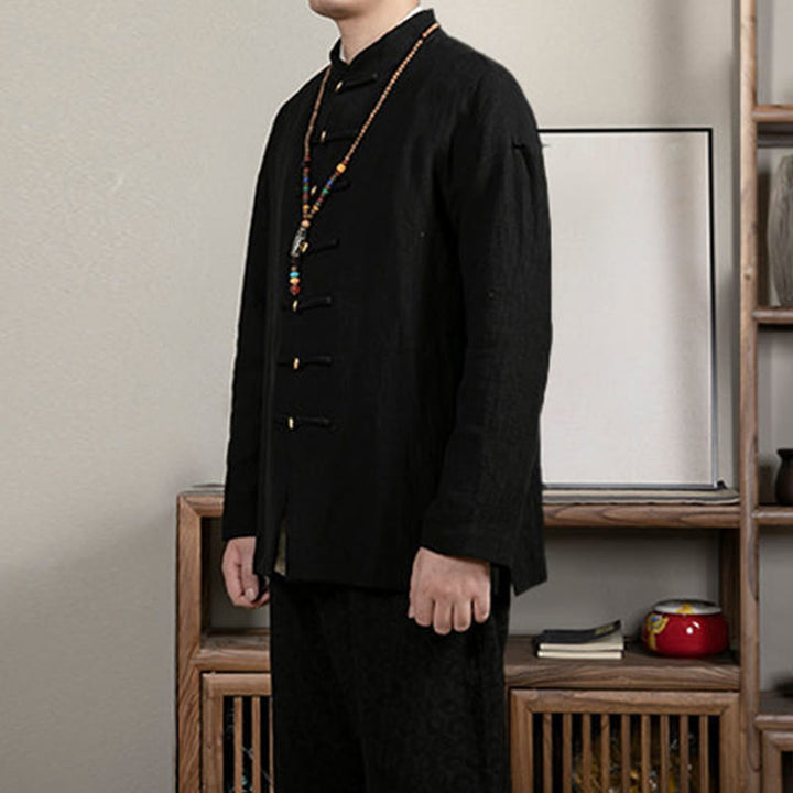 Camisa de hombre de lino jacquard con Buddha Stones