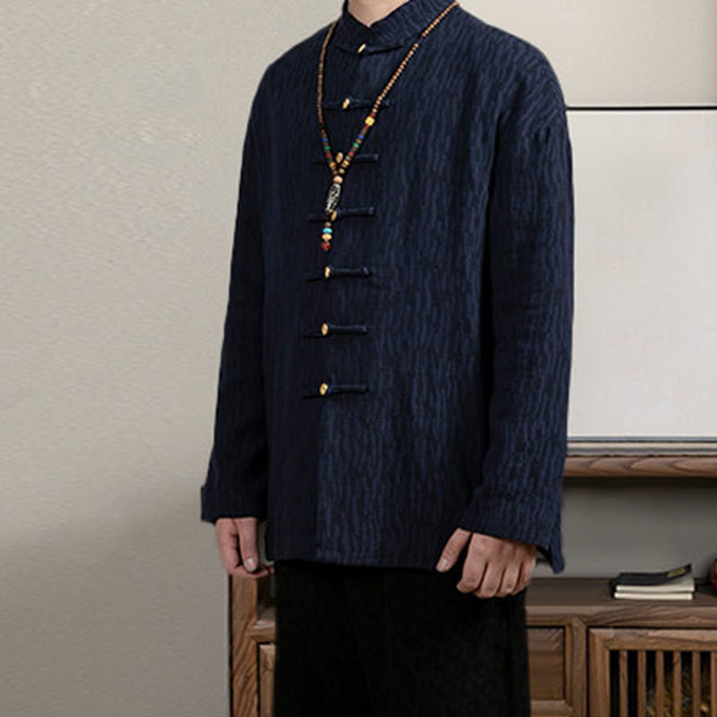 Camisa de hombre de lino jacquard con Buddha Stones