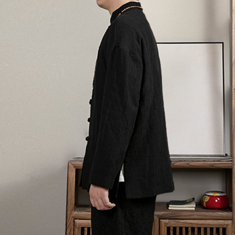 Camisa de hombre de lino jacquard con Buddha Stones