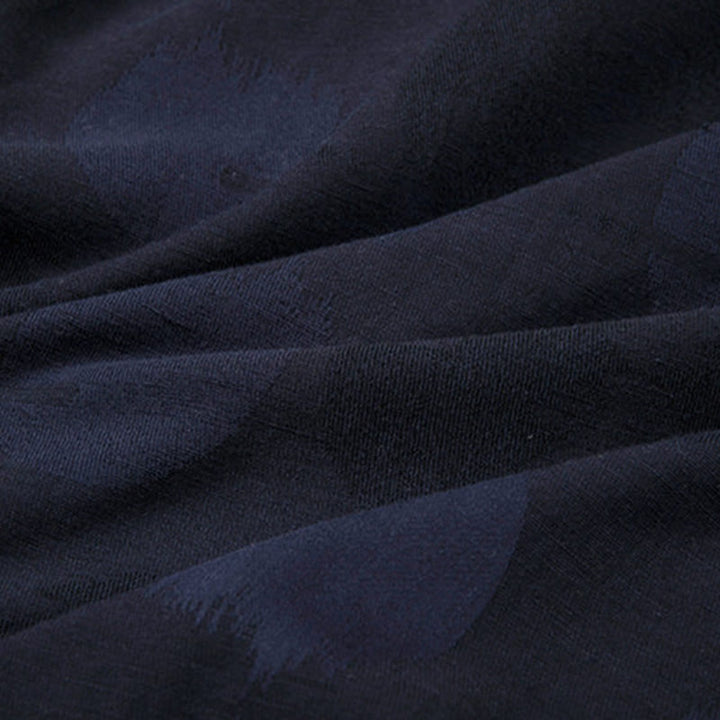 Camisa de algodón jacquard de manga larga con cuello en V y color liso para hombre con Buddha Stones