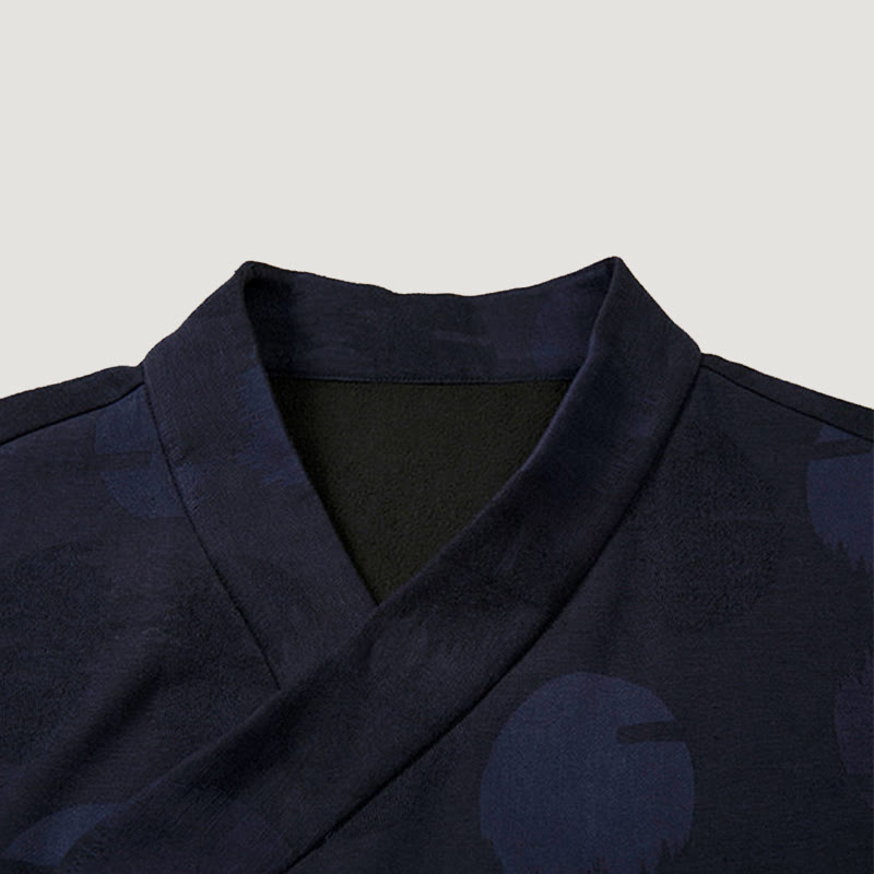 Camisa de algodón jacquard de manga larga con cuello en V y color liso para hombre con Buddha Stones