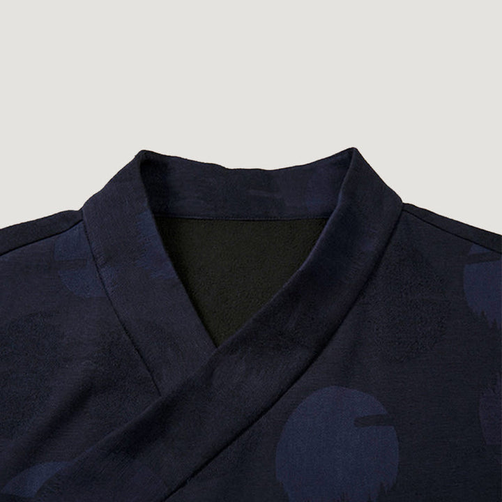 Camisa de algodón jacquard de manga larga con cuello en V y color liso para hombre con Buddha Stones