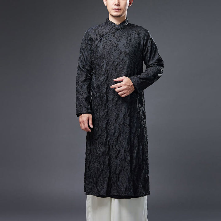 Traje Tang de algodón para hombre con peonías rosas y botones de rana chinas y Buddha Stones