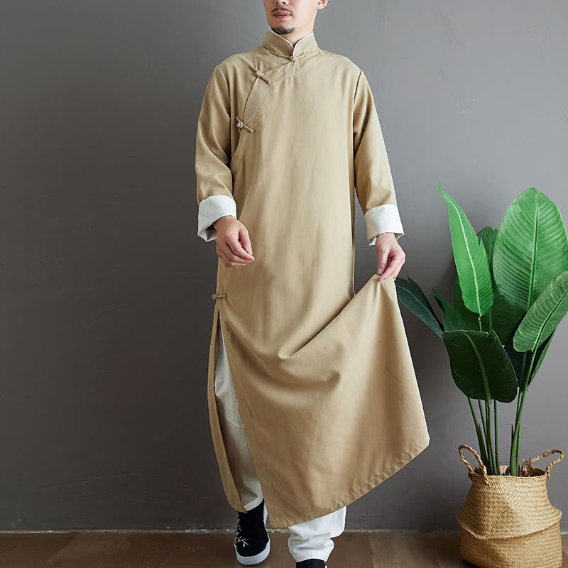 Traje Tang de algodón con botones de rana y color sólido para hombre, con Buddha Stones y caída