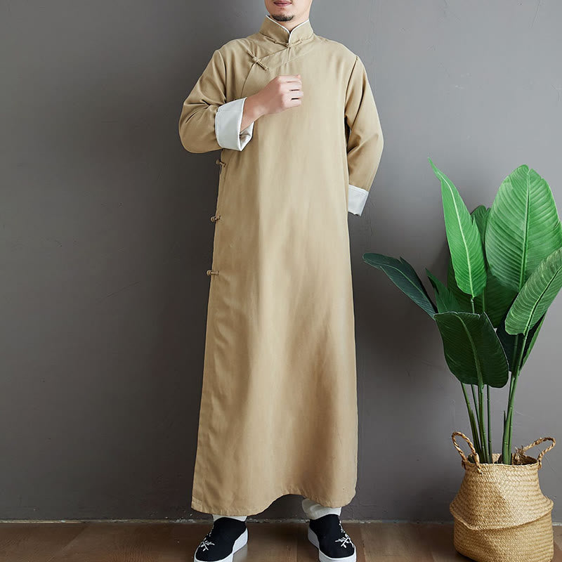 Traje Tang de algodón con botones de rana y color sólido para hombre, con Buddha Stones y caída