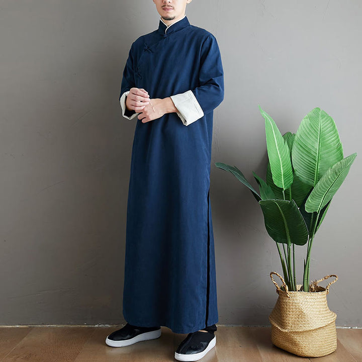 Traje Tang de algodón con botones de rana y color sólido para hombre, con Buddha Stones y caída