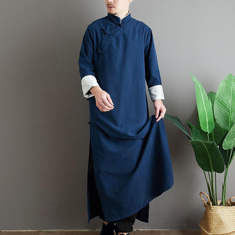 Traje Tang de algodón con botones de rana y color sólido para hombre, con Buddha Stones y caída
