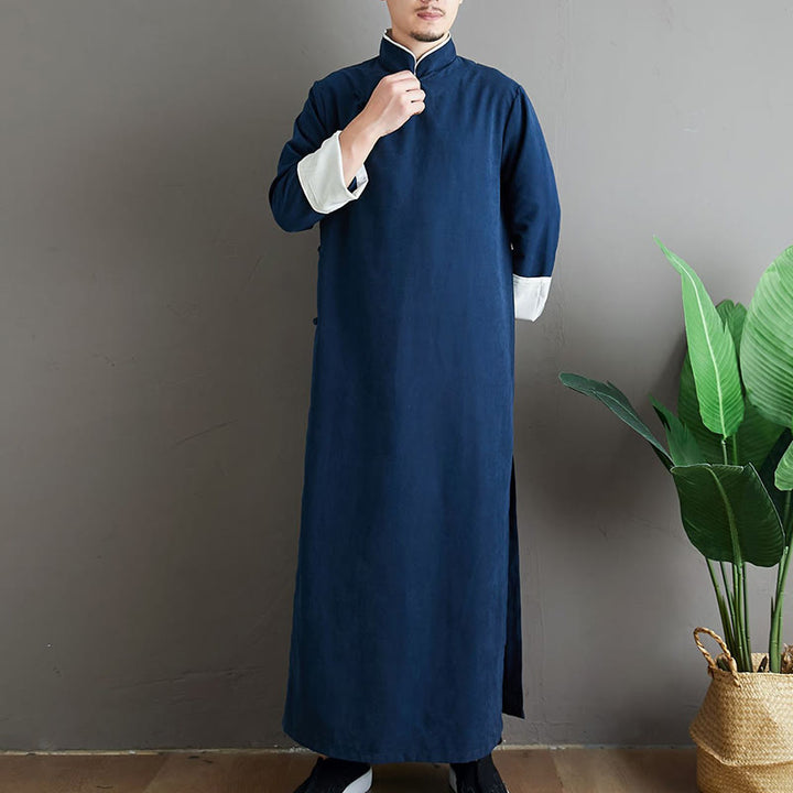 Traje Tang de algodón con botones de rana y color sólido para hombre, con Buddha Stones y caída