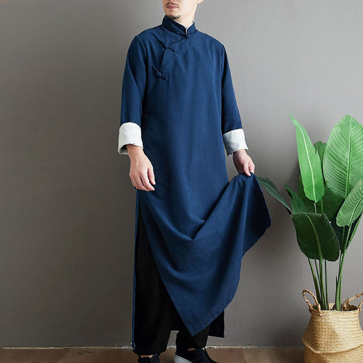 Traje Tang de algodón con botones de rana y color sólido para hombre, con Buddha Stones y caída