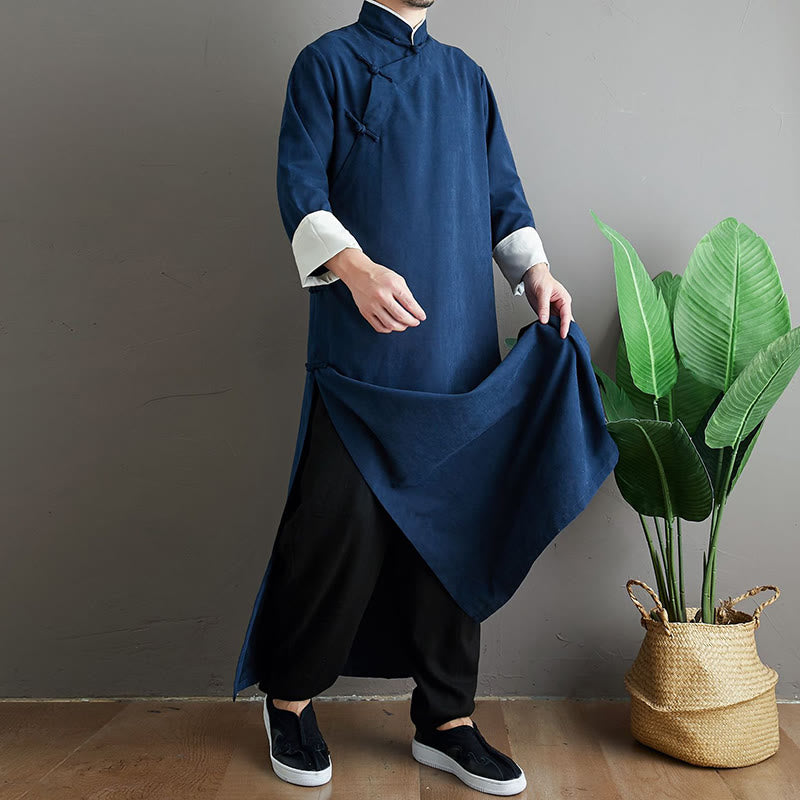 Traje Tang de algodón con botones de rana y color sólido para hombre, con Buddha Stones y caída