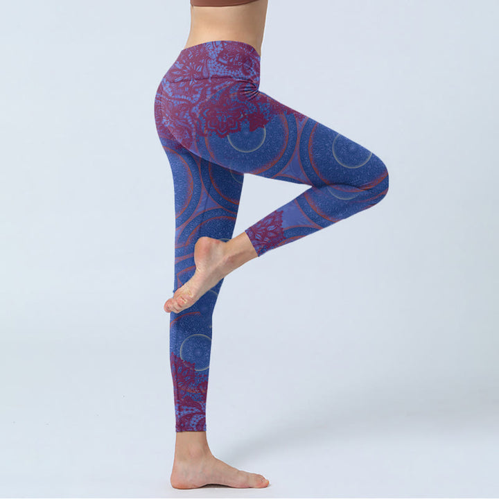 Leggings de fitness para gimnasio con estampado de flores de mandala, brújula morada y Buddha Stones, pantalones de yoga para mujer - image 4