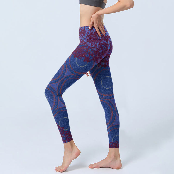 Leggings de fitness para gimnasio con estampado de flores de mandala, brújula morada y Buddha Stones, pantalones de yoga para mujer - image 3