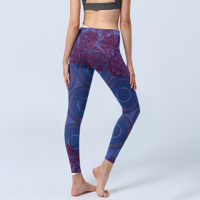 Leggings de fitness para gimnasio con estampado de flores de mandala, brújula morada y Buddha Stones, pantalones de yoga para mujer - image 5