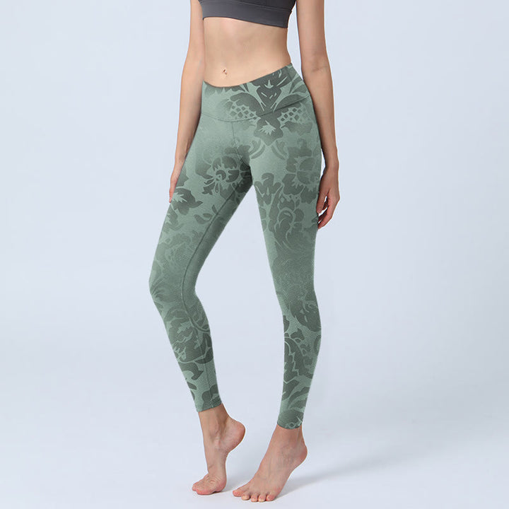 Leggings deportivos con estampado de hojas y flores informales y Buddha Stones para mujer - Verde mar oscuro - US18,UK/AU22,EU50 (4XL) - image 1