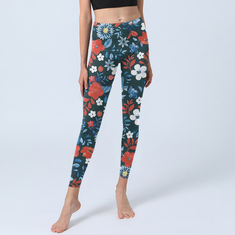 Leggings de fitness para gimnasio con estampado de diente de león, flores blancas y rojas y Buddha Stones , pantalones de yoga para mujer - image 6
