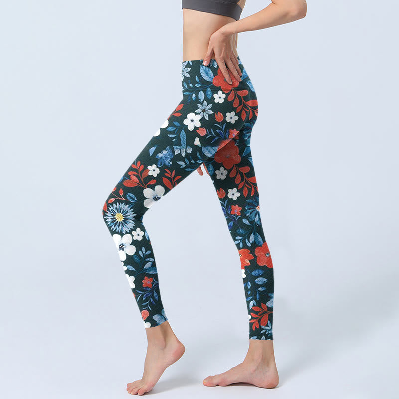 Leggings de fitness para gimnasio con estampado de diente de león, flores blancas y rojas y Buddha Stones , pantalones de yoga para mujer - image 3