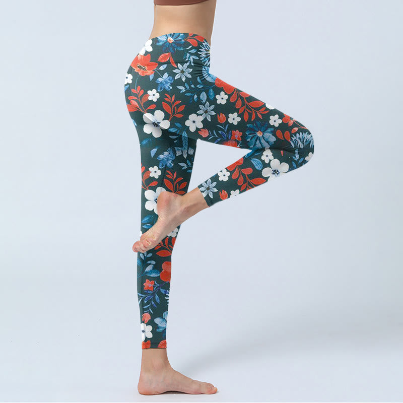 Leggings de fitness para gimnasio con estampado de diente de león, flores blancas y rojas y Buddha Stones , pantalones de yoga para mujer - image 4
