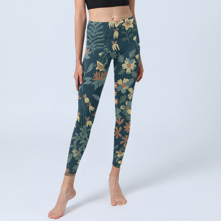Leggings deportivos para gimnasio con estampado de margaritas, flores y hojas de Buddha Stones , pantalones de yoga para mujer - image 6