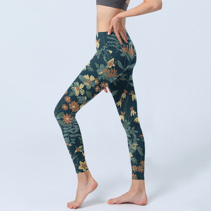 Leggings deportivos para gimnasio con estampado de margaritas, flores y hojas de Buddha Stones , pantalones de yoga para mujer - image 3