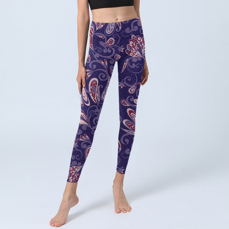 Leggings de fitness para gimnasio con estampado de pétalos de flores moradas y Buddha Stones para mujer - image 6